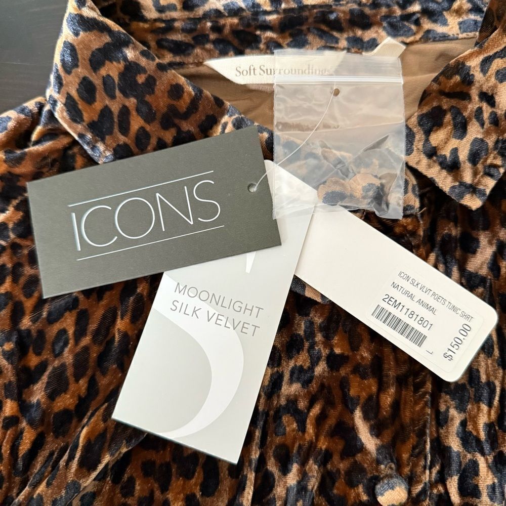 NWT Soft Surroundings Icon Silk Velvet Poets Tunic Shirt Animal Print Sz Large - Picture 10 of 12